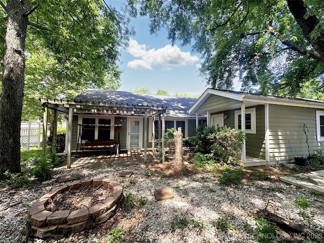 6223 S Cedar Pl, Broken Arrow, OK 74011 - rear view of house featuring a fire pit, a pergola, and a patio