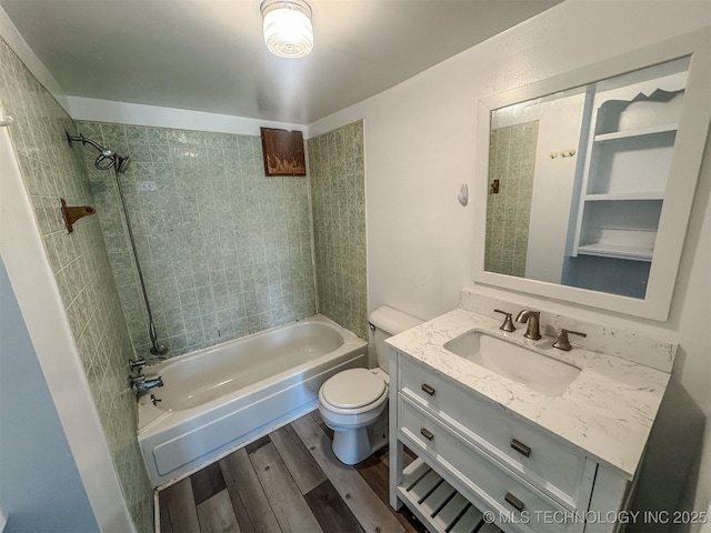 916 Coy Ave, Tahlequah, OK 74464 - bathroom with bathtub / shower combination, wood finished floors, and vanity