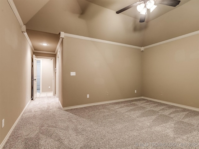 4667 E 144th Pl S, Bixby, OK 74008 - spare room featuring carpet floors, ceiling fan, crown molding, and high vaulted ceiling