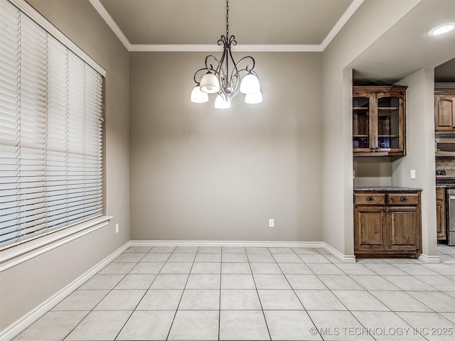 4667 E 144th Pl S, Bixby, OK 74008 - unfurnished dining area with ornamental molding and a chandelier
