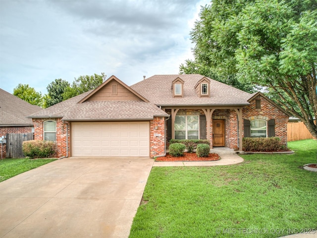 4667 E 144th Pl S, Bixby, OK 74008 - view of front of home with a shingled roof, concrete driveway, a garage, and brick siding