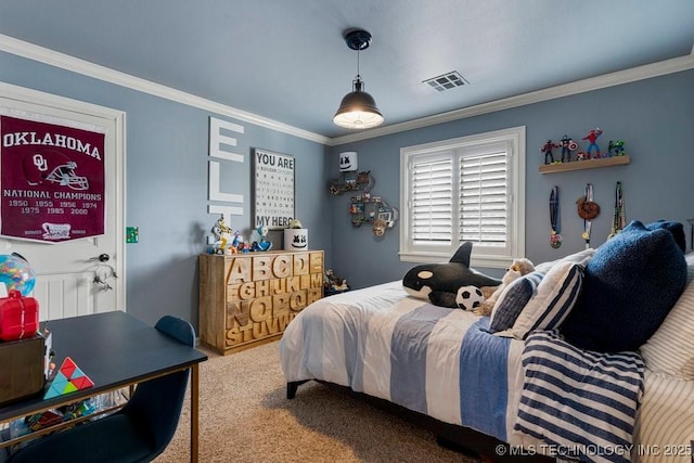 2015 W 109th St, Jenks, OK 74037 - carpeted bedroom featuring ornamental molding