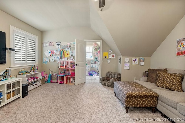 2015 W 109th St, Jenks, OK 74037 - playroom featuring carpet floors and vaulted ceiling