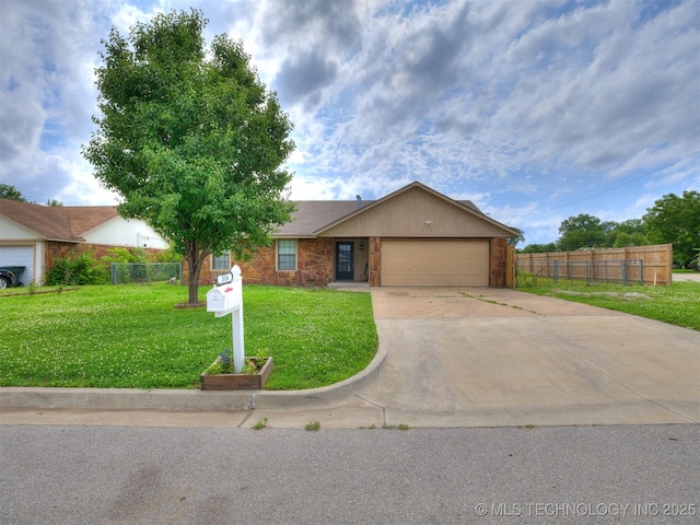 314 N Tallchief St, Skiatook, OK 74070 - ranch-style house with a garage, concrete driveway, and brick siding