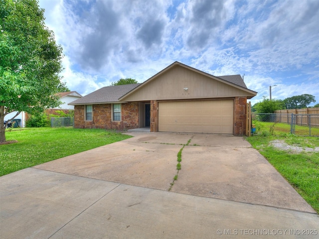 314 N Tallchief St, Skiatook, OK 74070 - single story home featuring an attached garage, concrete driveway, stone siding, and a shingled roof