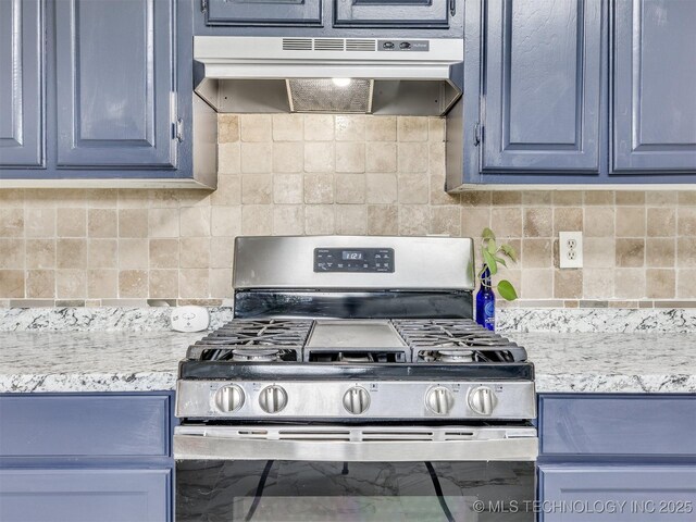 314 N Tallchief St, Skiatook, OK 74070 - kitchen featuring stainless steel range with gas stovetop, under cabinet range hood, and tasteful backsplash