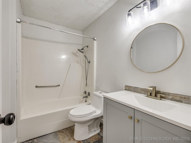 314 N Tallchief St, Skiatook, OK 74070 - full bathroom featuring vanity, a textured ceiling,  shower combination, and backsplash