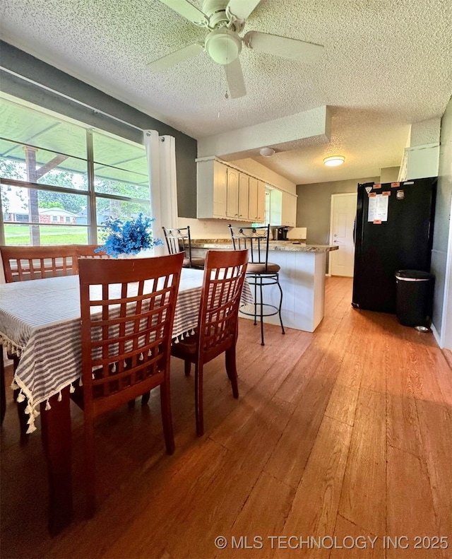 115842 S 4196, Checotah, OK 74426 - dining space featuring light wood-style floors, a textured ceiling, and ceiling fan