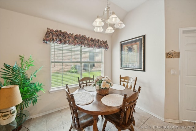 1101 S Yellowood Ave, Broken Arrow, OK 74012 - dining area with a chandelier, healthy amount of natural light, light tile patterned floors, and lofted ceiling