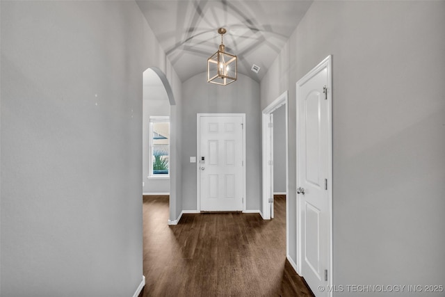 2012 W Huntsville Pl, Broken Arrow, OK 74011 - foyer with arched walkways, dark wood-style flooring, and vaulted ceiling