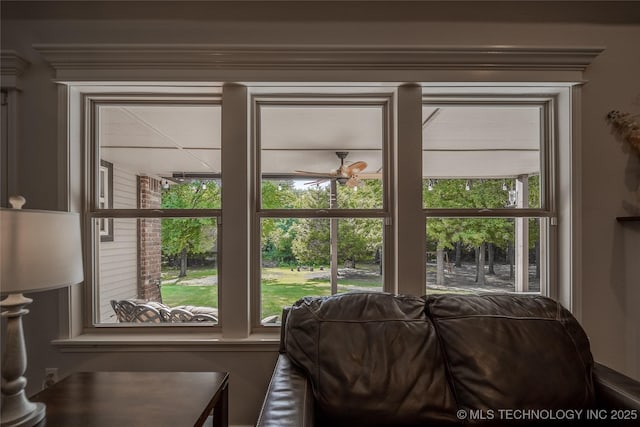 14701 E 150th St, Collinsville, OK 74021 - living room with ceiling fan and healthy amount of natural light