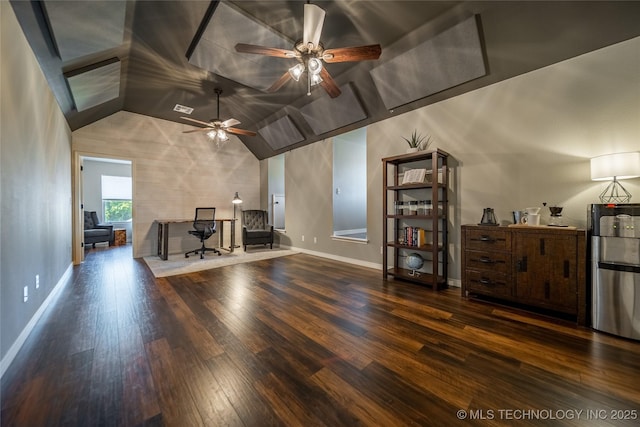 14701 E 150th St, Collinsville, OK 74021 - interior space with wood finished floors, a ceiling fan, and vaulted ceiling