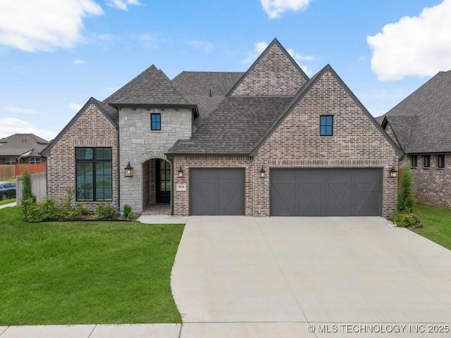 5918 E 126th Pl S, Bixby, OK 74008 - view of front of property with roof with shingles, a front yard, concrete driveway, and brick siding