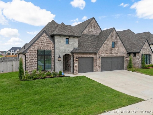 5918 E 126th Pl S, Bixby, OK 74008 - french country inspired facade featuring driveway, an attached garage, brick siding, a shingled roof, and stone siding