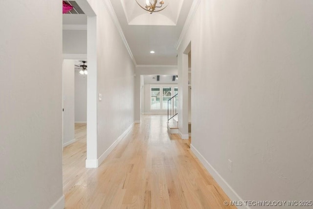 5918 E 126th Pl S, Bixby, OK 74008 - hallway with crown molding and light wood finished floors