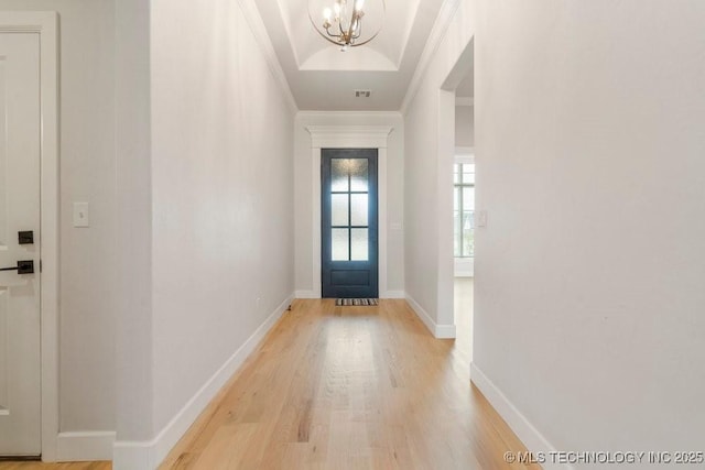 5918 E 126th Pl S, Bixby, OK 74008 - entryway featuring a chandelier, crown molding, and light wood-style floors