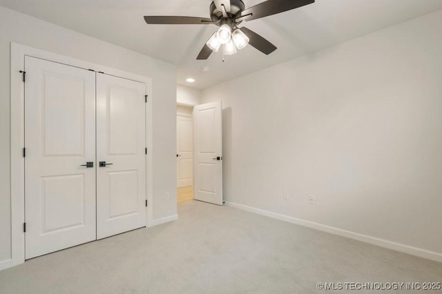 5918 E 126th Pl S, Bixby, OK 74008 - unfurnished bedroom with light colored carpet, a closet, recessed lighting, and a ceiling fan
