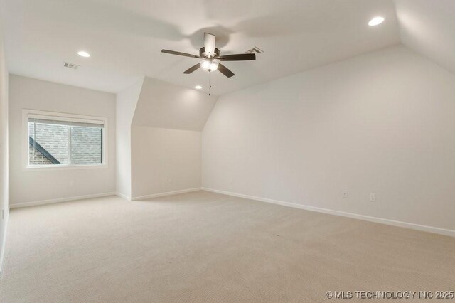 5918 E 126th Pl S, Bixby, OK 74008 - bonus room featuring lofted ceiling, recessed lighting, a ceiling fan, and light carpet