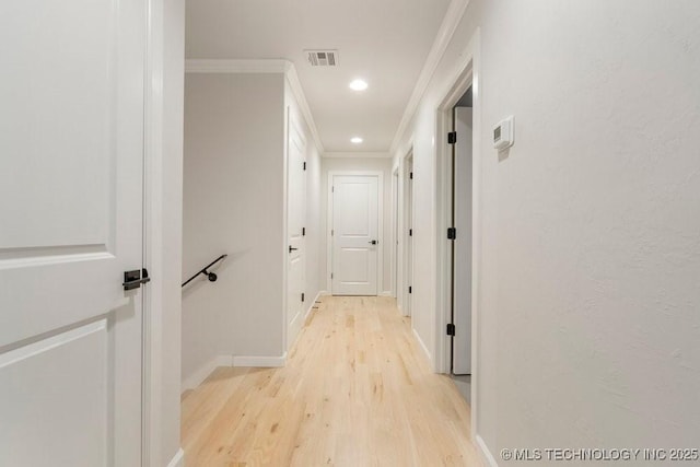 5918 E 126th Pl S, Bixby, OK 74008 - hallway with light wood-style floors, ornamental molding, and recessed lighting