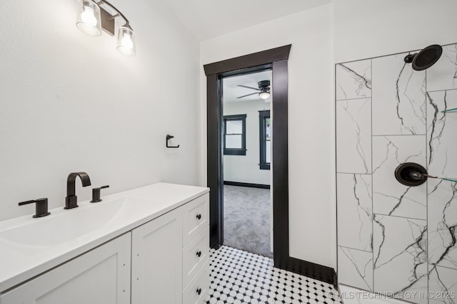 1119 W 7th St, Okmulgee, OK 74447 - bathroom with a marble finish shower, vanity, and tile patterned floors