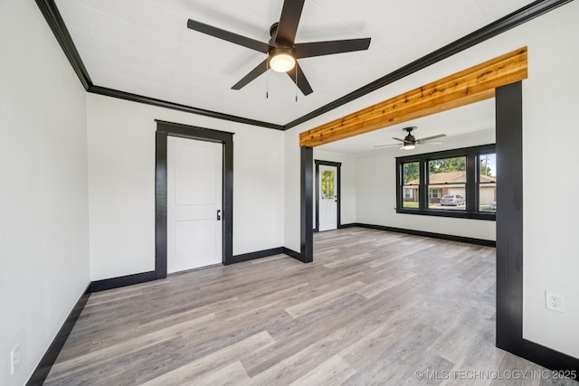 1119 W 7th St, Okmulgee, OK 74447 - spare room featuring ornamental molding, a ceiling fan, and light wood finished floors