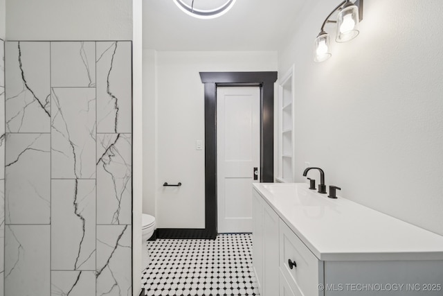 1119 W 7th St, Okmulgee, OK 74447 - full bathroom with vanity, a shower, and tile patterned floors