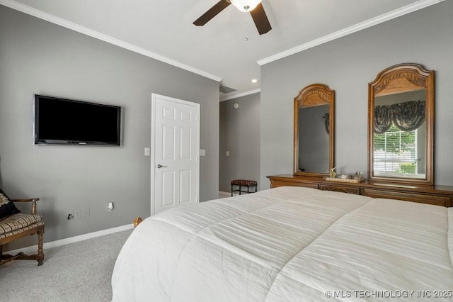 8306 E 77th Pl, Tulsa, OK 74133 - carpeted bedroom with ornamental molding, a ceiling fan, and recessed lighting