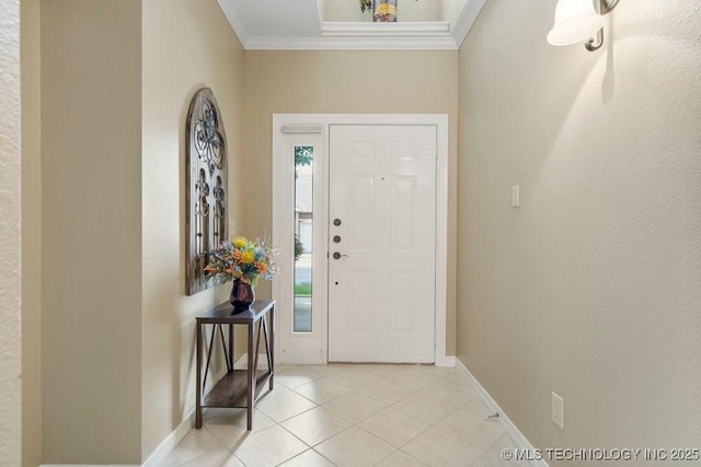 8306 E 77th Pl, Tulsa, OK 74133 - entrance foyer with crown molding and light tile patterned floors