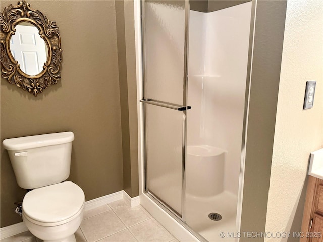 8306 E 77th Pl, Tulsa, OK 74133 - bathroom with a stall shower, tile patterned floors, and vanity