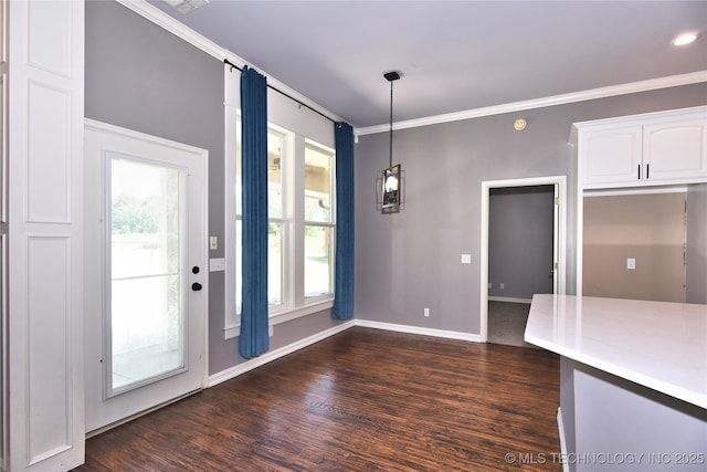 14772 S 212th E Ave, Coweta, OK 74429 - unfurnished dining area with ornamental molding and dark wood finished floors