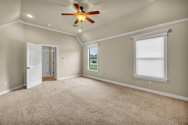 14651 S Gary Ave, Bixby, OK 74008 - unfurnished bedroom with lofted ceiling, light carpet, crown molding, recessed lighting, and ceiling fan