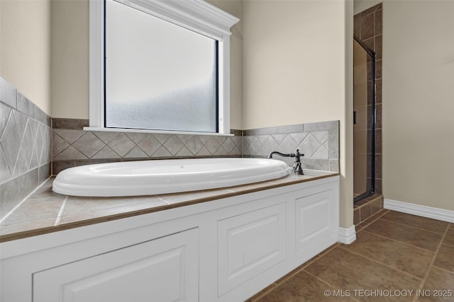 14651 S Gary Ave, Bixby, OK 74008 - full bath with a garden tub, a shower stall, and tile patterned floors