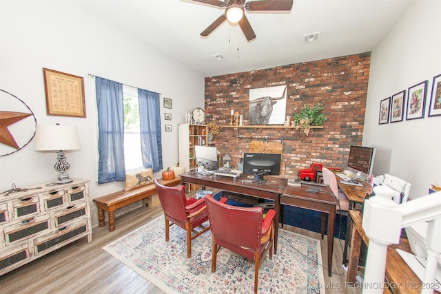 1119 N Oklahoma Ave, Claremore, OK 74017 - office area featuring wood finished floors and a ceiling fan