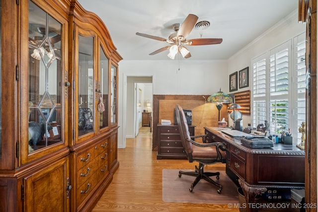 5612 S Newport Ave Unit 5612, Tulsa, OK 74105 - office with a ceiling fan, light wood-style floors, and crown molding