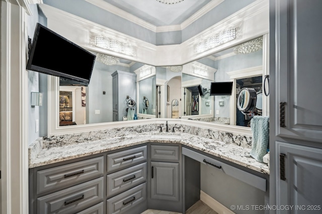 3818 W Phoenix Pl, Broken Arrow, OK 74011 - bathroom featuring ornamental molding and vanity