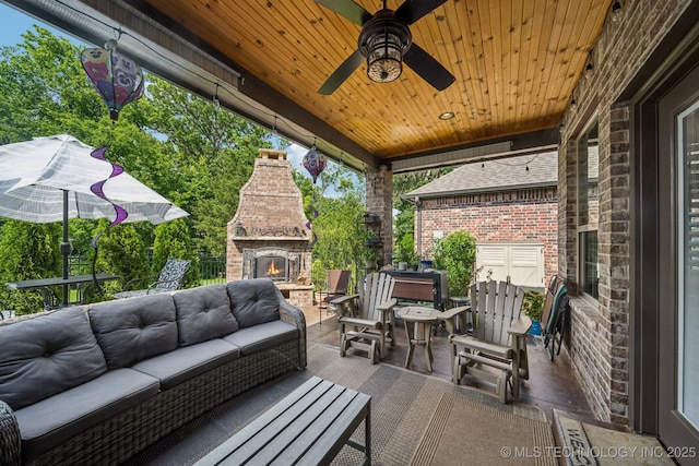 3818 W Phoenix Pl, Broken Arrow, OK 74011 - view of patio featuring an outdoor living space with a fireplace and ceiling fan