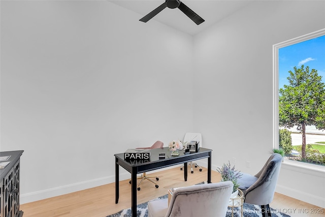12005 S Vandalia Ave, Tulsa, OK 74137 - home office featuring a ceiling fan and light wood-style floors