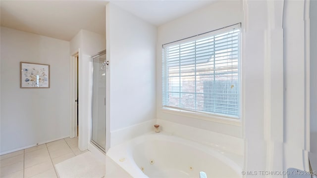 1010 W 120th St, Jenks, OK 74037 - full bath featuring a whirlpool tub, a shower stall, and tile patterned floors
