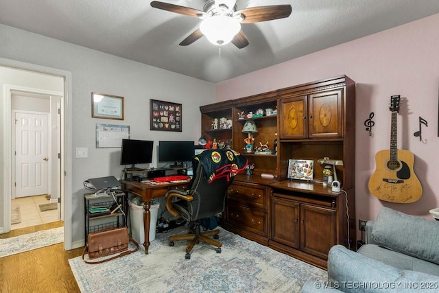1516 W Trenton St, Broken Arrow, OK 74012 - home office featuring ceiling fan and light wood-type flooring