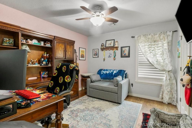 1516 W Trenton St, Broken Arrow, OK 74012 - home office featuring a ceiling fan and light wood-type flooring