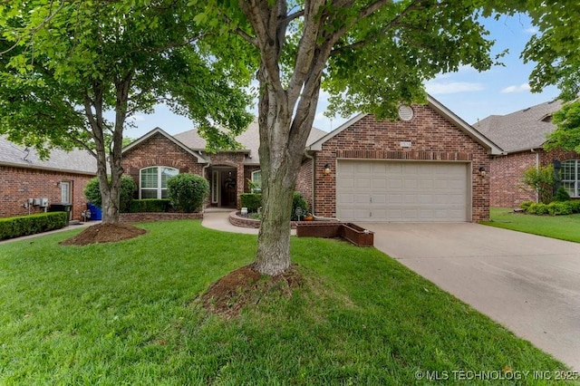 1516 W Trenton St, Broken Arrow, OK 74012 - view of front facade featuring an attached garage, concrete driveway, brick siding, and a front lawn