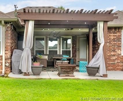 1516 W Trenton St, Broken Arrow, OK 74012 - view of patio with an outdoor living space, a pergola, and area for grilling