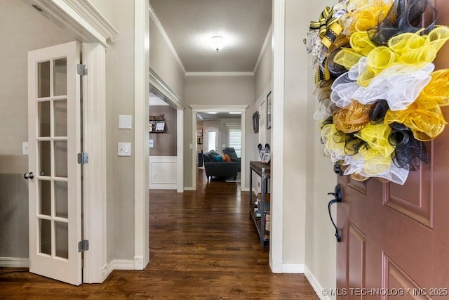 1516 W Trenton St, Broken Arrow, OK 74012 - entryway with ornamental molding and dark wood-style flooring
