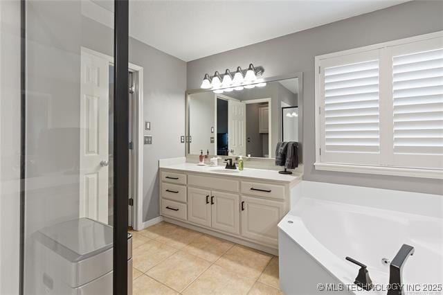 1516 W Trenton St, Broken Arrow, OK 74012 - full bath with vanity, tile patterned floors, a bath, and a shower