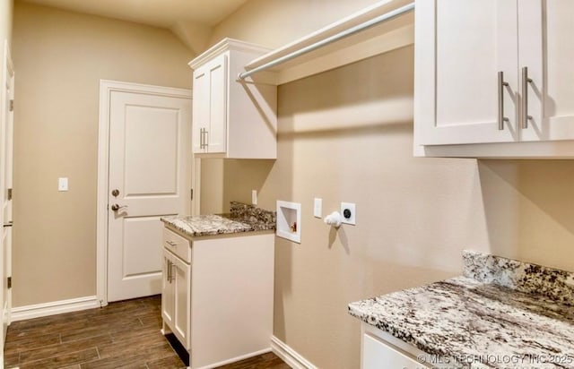 9022 N 65th Pl E, Owasso, OK 74055 - washroom featuring dark wood-style floors, cabinet space, washer hookup, and electric dryer hookup