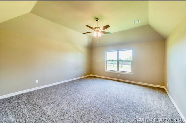 9022 N 65th Pl E, Owasso, OK 74055 - unfurnished room with lofted ceiling, ceiling fan, and carpet floors