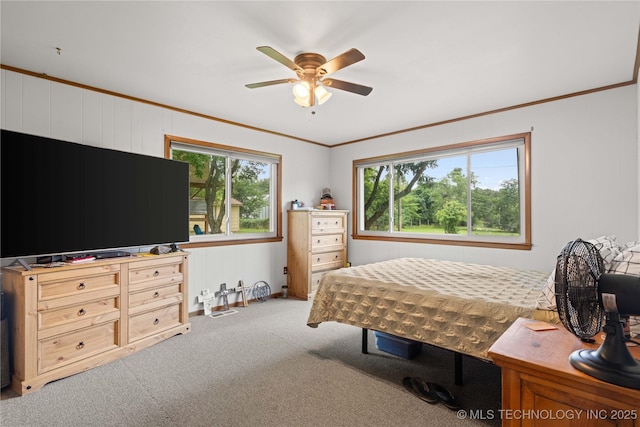 417530 E 1140th Rd, Checotah, OK 74426 - carpeted bedroom featuring crown molding and a ceiling fan