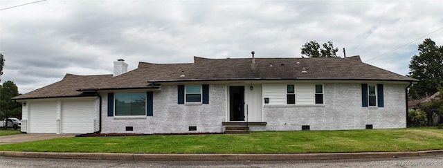 5921 S Sandusky Ave, Tulsa, OK 74135 - ranch-style home with crawl space, entry steps, brick siding, a garage, and a chimney