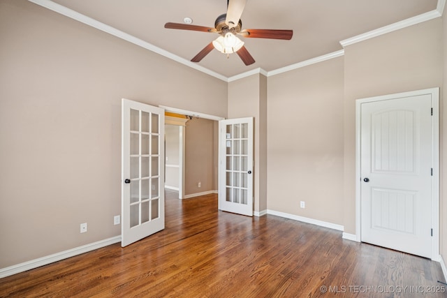 9200 E 92nd Pl, Owasso, OK 74055 - unfurnished room with french doors, ceiling fan, crown molding, and wood finished floors