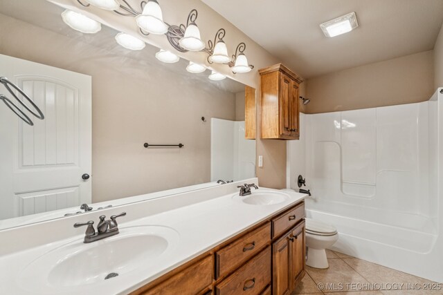 9200 E 92nd Pl, Owasso, OK 74055 - full bath with tile patterned flooring, double vanity, and bathing tub / shower combination